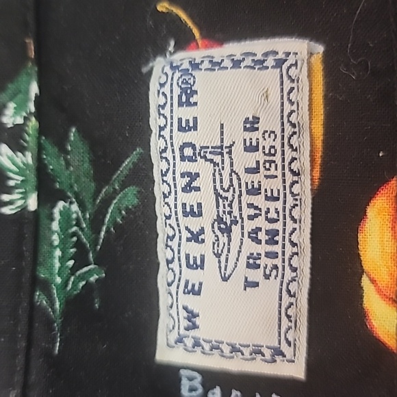 Vintage tropical cocktail shirt made in USA size L black short sleeve - Picture 9 of 10